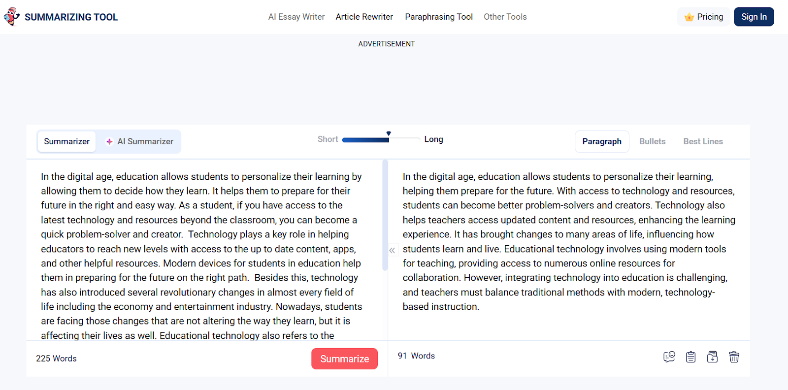 Text Summarizer by Parafraseartextos.net